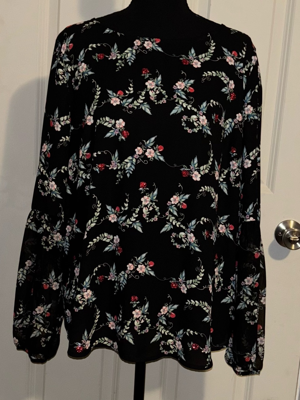 LC Lauren Conrad Disney Snow White  Floral Long-Sleeve Blouse with Red Apples